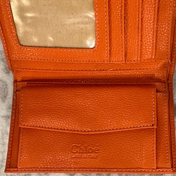 Chloe Vintage Orange Trifold Wallet Gold Accents - Picture 9 of 16